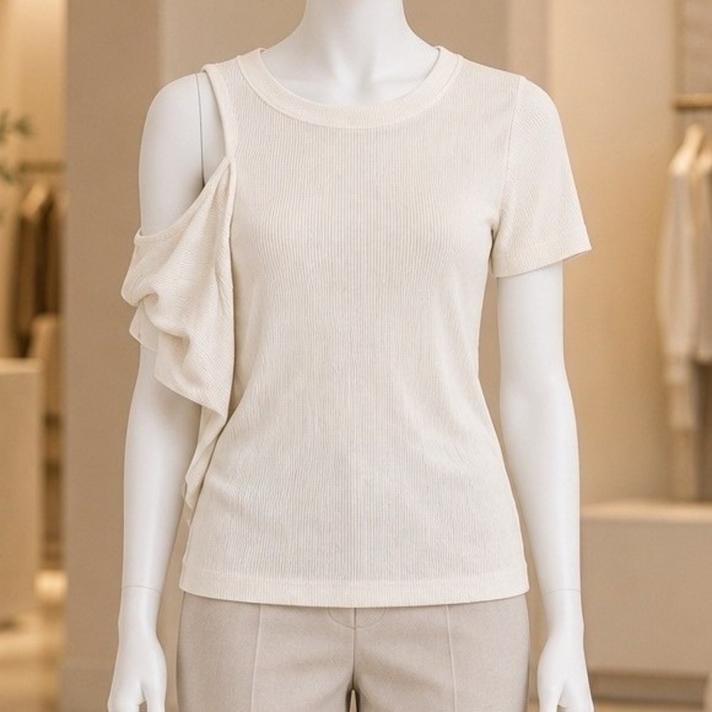 Sanctuary Womens Top White Ribbed Cold Shoulder Cutout Small
